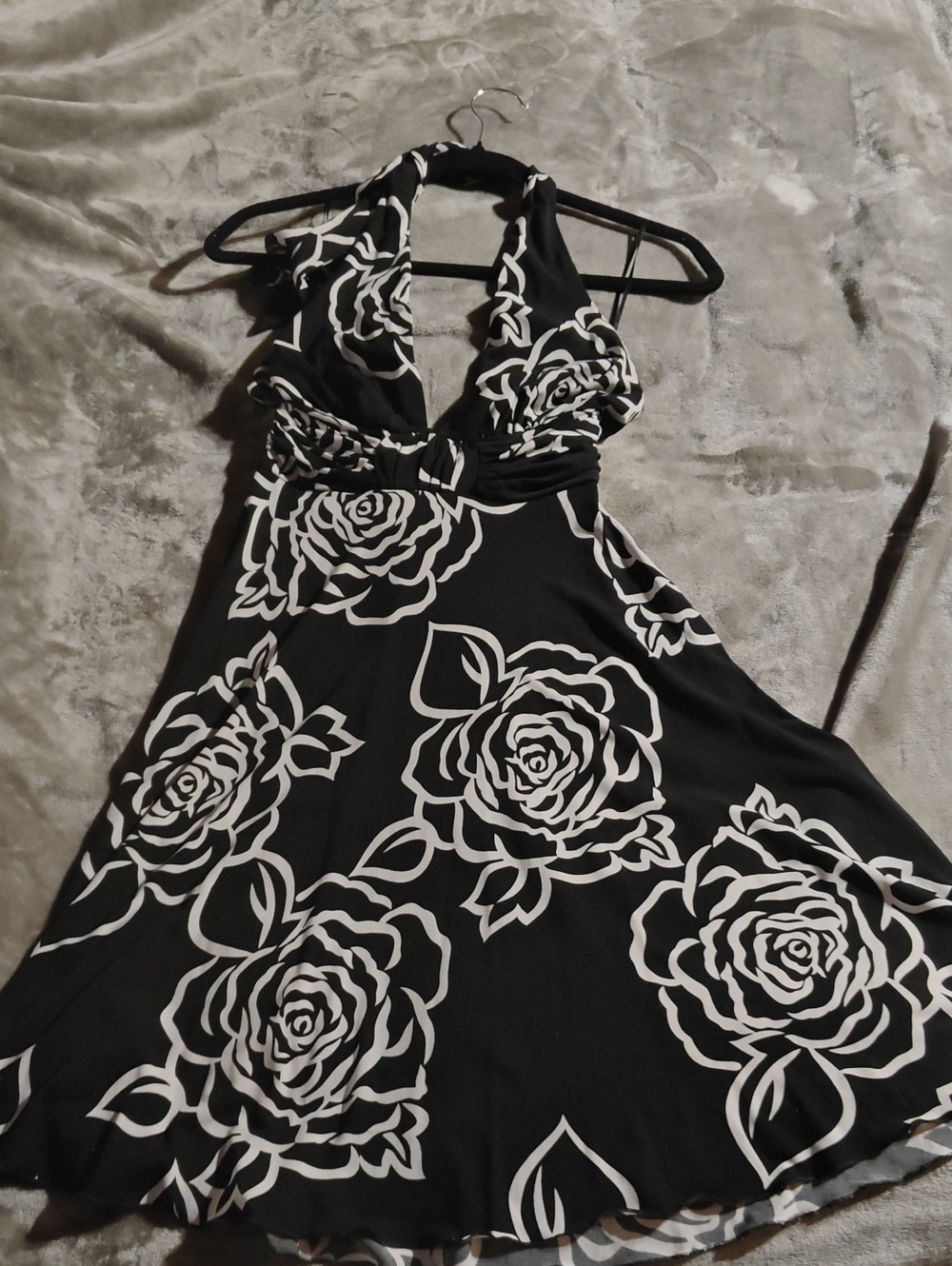 Black & White Floral Halter Dress